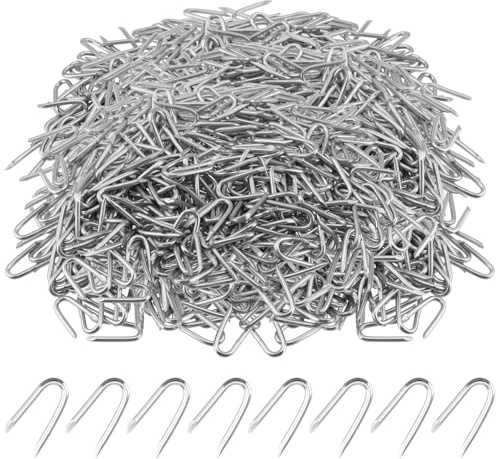 MAKTSAM 1800 PCS Bulk U Shaped Nails, 24mm Galvanized Heavy Duty Netting Staples for Garden Fencing Wire Mesh