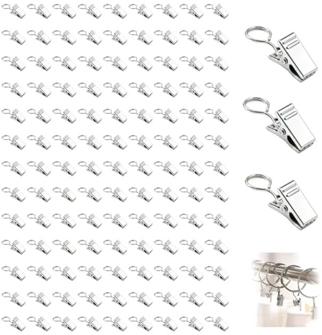 100 st gardinklämmor, gardinklämmor i rostfritt stål silver små klämmor klämmor rostfritt stål ringar dekoration för hem dusch och fönster lätt att installera fotolampor