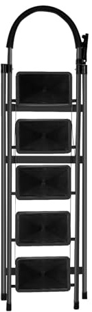 Escabeau Pliant 3/4/5 Marches, échelle Pliable Portable, Structure en Acier avec Pieds Antidérapants, Capacité de Charge Maximale 180kg, 152 x 87 x 39 cm – 5 étapes (Noir)