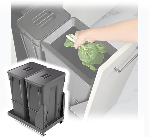 HJLKDYM Poubelle Coulissante 40 Pintes (38 L) À Installer sous Un Meuble, Double Poubelle Coulissante À Fermeture Amortie, Kit Poubelle Robuste sous Évier(Black-b,30x47.5x46cm)