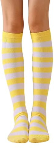 AJTUTUS Gestreifte Kniestrümpfe für Damen, Weihnachtsstrümpfe, gestreift, Wadensocken, Halloween, Party
