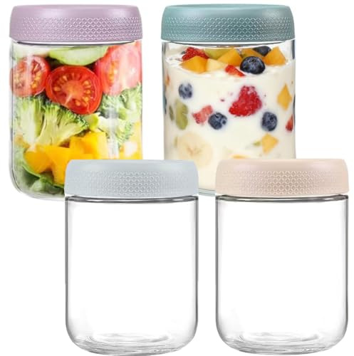 4 havregrynsglas över natten med lock, 500 ml glas med skruvlock, förseglat flaskskydd, inget läckage, för övernattning av havre, havregryn etc.