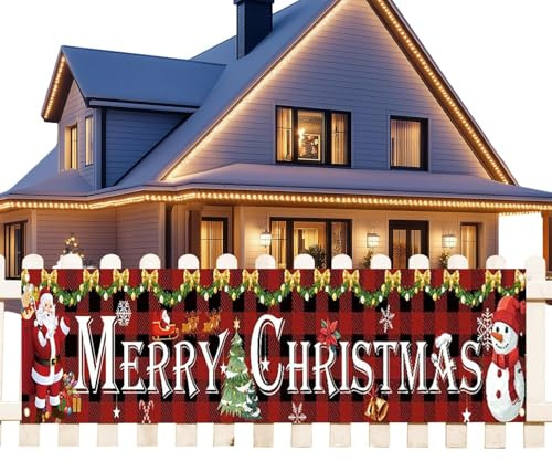 Générique Banner Di Natale per Esterni - Grande Pupazzo di Neve Babbo Natale - Grande Tela Di Rosso - per Giardino Terrazza Portico Inverno Garage Porta d'ingresso Casa Ufficio Scuola