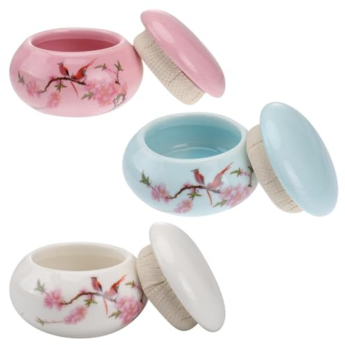 HAMPPLIES Pots de Rangement Prévention de L'humidité Sécurité Alimentaire Lot de 3 en Céramique Couvercle pour Rouge à Lèvres et Poudre Adapté pour Cosmétiques