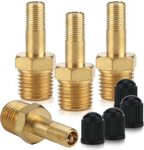 4 Piezas Válvula de Compresor de Aire en Latón con Núcleo Neumático y Tapas de Sellado - Ideal para Tanques de Compresores de Aire (1/4 NPT)