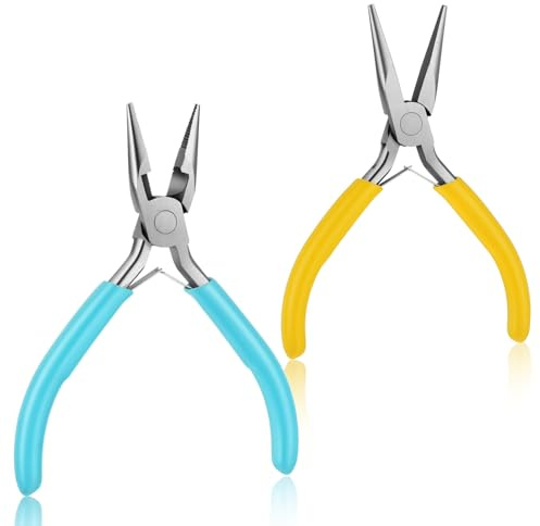 2 Pcs Jewelry Pliers Set, 4.8 Inch Mini Precision Pliers Chain Nose and Flat Nose Plier, Comfort Grip Ergonomic Craft Plier with Wire Cutter for Jewelry Making, Beading, DIY Crafts, Repair