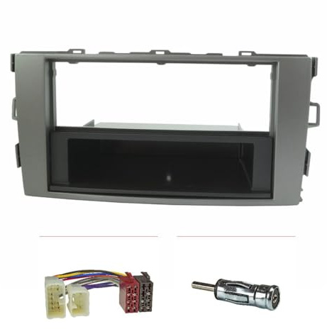 tomzz Audio 2455-009 Radioblende Set kompatibel mit Toyota Auris E150 Silber mit Radioadapter ISO Antennenadapter ISO DIN