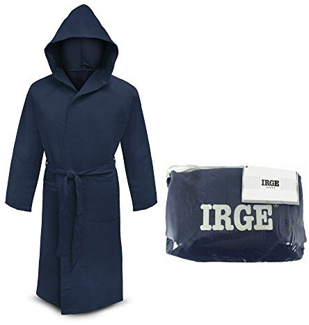 Irge Accappatoio Microfibra Cappuccio e Borsetta Unisex (Blu, L)