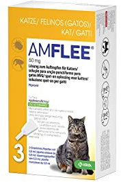 Amflee Spot On für Katzen gegen Flöhe & Zecken, Fipronil, 50 mg Lösung zum Auftropfen, mit 3 Einzeldosis-Pipetten