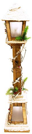 The Christmas Workshop 71200 Snow Topped Wooden Lamppost / 10 Warm White LED Lights/Indoor Christmas Decorations/Frosted Star Windows/Battery Powered / 85cm x 16cm x 16cm