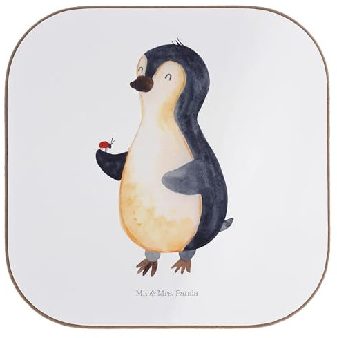 Mr. & Mrs. Panda Coaster Pinguin Marienkäfer - Geschenk, Aufmerksam, Kleine Wunder, Holzuntersetzer, Pinguine, gläseruntersetzer, Untersetzer Glas, Glück, Liebe, Teeuntersetzer, für Gläser