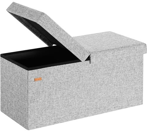 Casaria® Sitzbank mit Stauraum Faltbar Grau 80x40x40cm Gepolstert Deckel Leinen - Optik Schlafzimmer Wohnzimmer Flur Sitztruhe Truhenbank Polsterbank