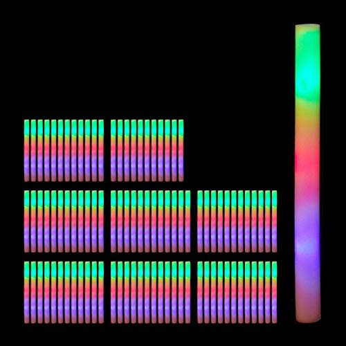 Relaxdays Bastoni a LED in Set 12, Scettri Luminosi in Gommapiuma 3 Modalità di Luce, a Batterie, Lunghi 46,5 cm, Bianco