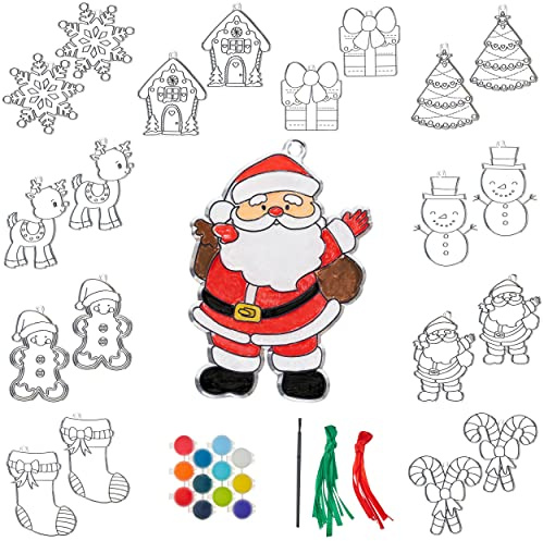 THE TWIDDLERS - 20 Christmas Suncatcher in Assorted Festive Designs - Paint Your Own DIY Ornament Bauble Decorations - Fun Gift, Toy Art Crafts Complete Set, Activity for Kids, Party Bag Fillers