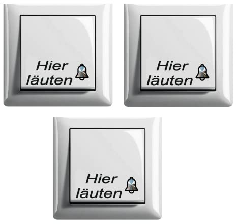 generisch 3 Stück Aufkleber Glocken/Klingel Symbol mit Schriftzug Hier läuten, Schalteraufkleber (R75/7) T (4 x 1,6 cm)