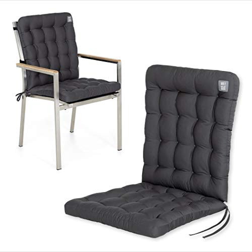 HAVE A SEAT Luxury | Trädgårdsstolsdynor – lågt ryggstöd stoppning, tvättbar vid 95 °C, lämplig för torktumlare, sittdyna för trädgårdsstol (1 st – 100 x 48 cm, grå-antracit)