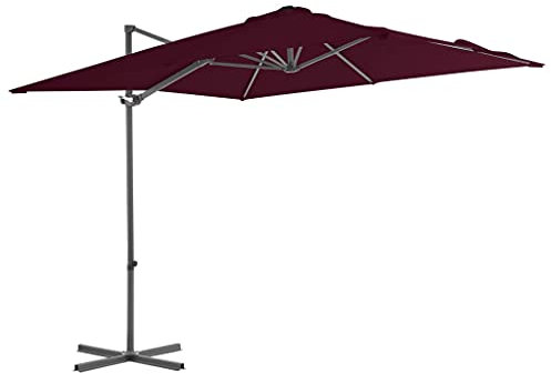 vidaXL Ampelschirm mit Stahlmast Lüftung Kurbelsystem Sonnenschirm Gartenschirm Marktschirm Strandschirm Kurbelschirm Bordeauxrot 250x250cm