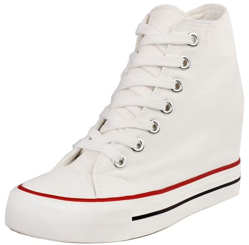zpllsbratos Mujer Zapatos de Lona Cuñas Plataforma Zapatillas Altas | Casuales Moda Botines Ligeras Negro Blanco 35-40 Con cuña