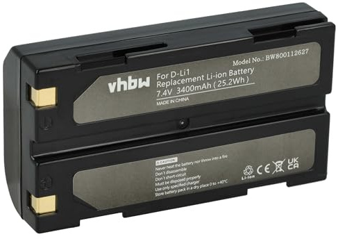 vhbw Akku Ersatz für Pentax D-Li1, Ei-D-LI1 für Kamera (3400 mAh, 7,4 V, Li-Ion)