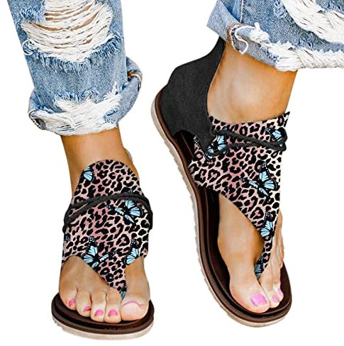 Sandalen Damen mit Absatz Elegant Damen Sandalen Schnalle Flache Sommer Sandalen Boho Strandsandalen Elegante Sandalen Lässige Zehenringe Zehentrenner Damen Flip Flops Sommerschuhe