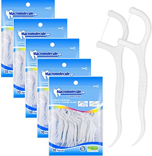 VINUSTO Lot de 5 de 150 bâtonnets de fil dentaire à poche zippée, bâtonnet de fil dentaire en polymère, Bâton de fil dentaire jetable, pour le nettoyage des dents, les soins dentaires.