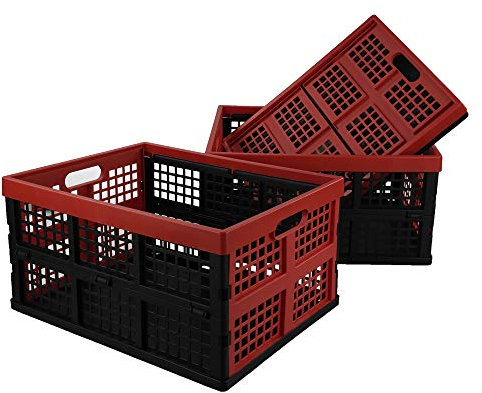 Obstnny 3 Pack Plastic Folding Storage Crate, 32 L Large Collapsible Storage Crate