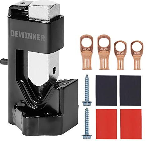 DEWINNER Hammer Lug Crimper Tool for Crimping Cables Wire Terminal Crimp 8 AWG to 4/0 Wire Gauge with 2PCS 8 AWG and 4 AWG (3/8) Wire Copper Lugs, 4PCS Dual Wall Adhesive Heat Shrink Tubing
