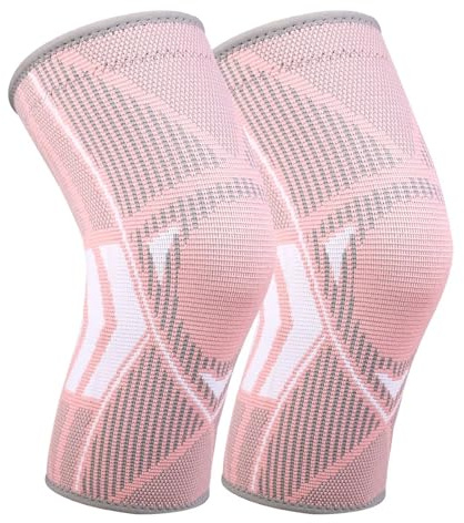 Ruilala Kniestütze Kompression Kniebandage 2 Stück mit Rutschfestem Silikonstreifen Elastisch Knie Sleeve für Männer Damen für Arthritis ACL Meniskusriss Sport Fitness Joggen (Rosa, L)
