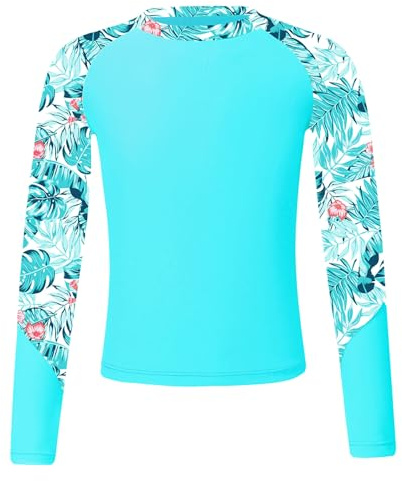 Manyakai Kids Girls Rash Vest Long Sleeve Rash Guard Swim Shirt UPF 50+ UV Protection Quickly Dry Rash Top Teal 11-12 Years