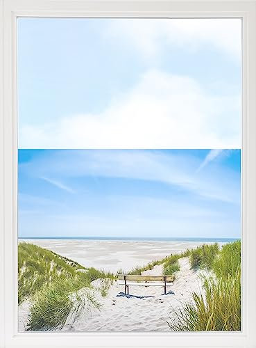 GRAZDesign Fensterfolie Blickdicht Sichtschutz, Sichtschutzfolie Fenster, Glastüren, Duschkabine, Milchglasfolie Bedruckt mit Motiv Strand 70x57cm