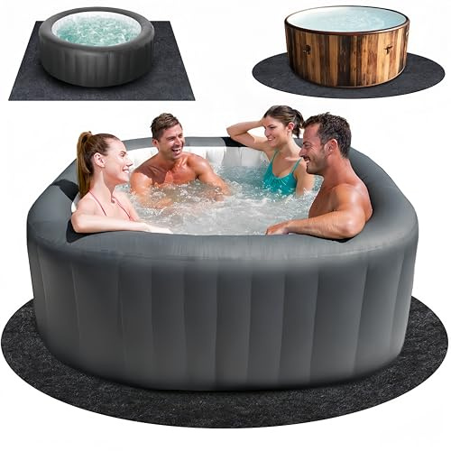 90 * 90 Inch Round Hot Tub Mat, Extra Large Inflatable Pad for Outdoor Indoor Use, Waterproof Slip-Proof Backing, Absorbent Spa Pool Ground Base Flooring Protector for Deck