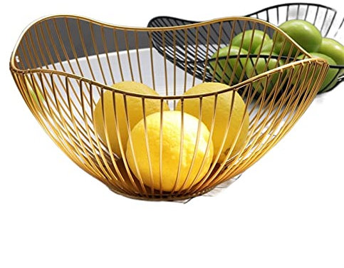 SUKORI Plateau Repas Breakfast Tray Metal Fruit Basket Morden Wire Snack Bread Vegetable Storage Bowls Kitchen (Color : Gold)