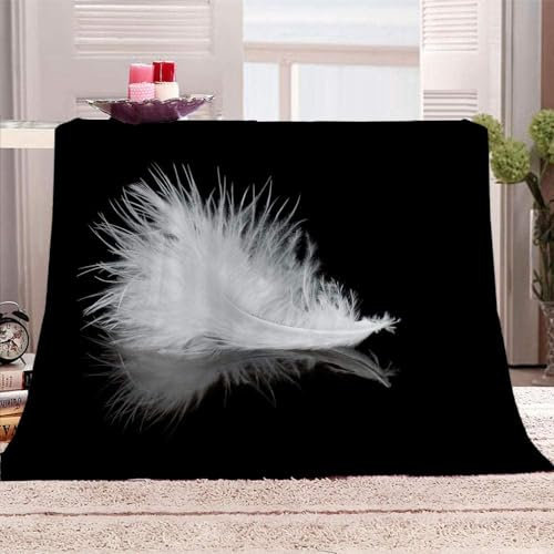 Weiße Federn Kuscheldecke Flauschig Decke 220x240cm, 3D Weiße Federn Fleecedecke Weich Sofadecke Warm Bettdecke Decken Wohndecke Tagesdecke Sofaüberwurf Schlafdecke Couchdecke Bettüberwurf,A220