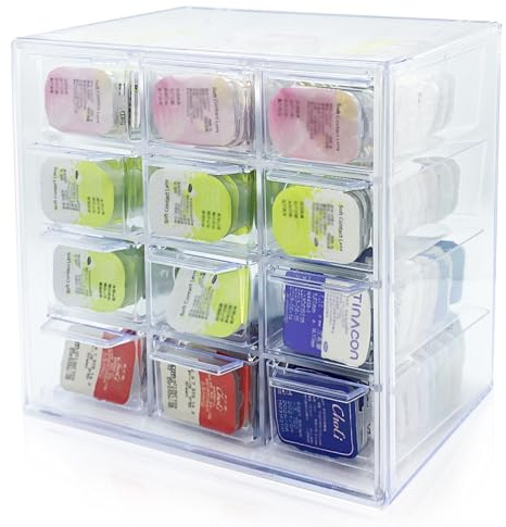 LCFALO Daily Contact Lenses Storage Organizer Case, Colored Contact Lenses Clear Plastic 12-lattice Large Suspensibility Daily Contact Lens Case Storage Box