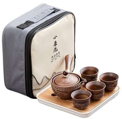 NEDLON Portable Teapot Set with 360 Rotation Tea Maker and Infuser, Porcelain Chinese Rotating Teapot and Cup,Gift for Tea Lovers (Color : Brown, Size : B)