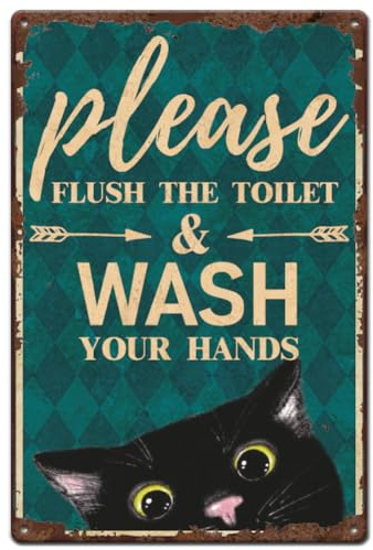 SUPERDANT Blechschilder Katzentoilette Spülen Sie Die Toilette Blechschild Waschen Sie Ihre Hand Badezimmer Blechschilder Eisen Altmodisches Metallschild Für Zuhause Badezimmer