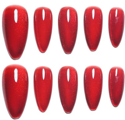 Sun&Beam Nails Handgefertigte Press-On Medium Almond Bordeaux (#162 L) | Bordeaux mit feinem Schimmer und glänzendem Finish im eleganten Look, 10-teiliges Set