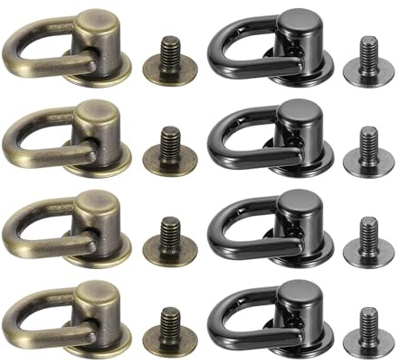 QUARKZMAN 8 Stück Kugelkopf Knopfnieten mit D Ring, 12 mm Ledernieten Nietenschrauben Schraubnieten für DIY Lederhandwerk Taschengurt, Bronzefarben, Metallisch Schwarz