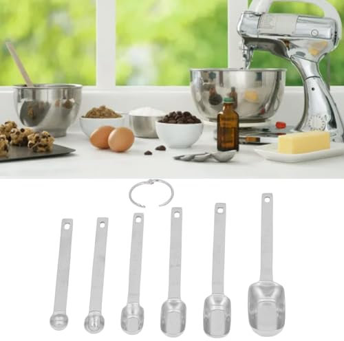 Stainless Steel Magnetic Measuring Spoons Set, 6PCS Measuring Spoons, Clear Marking Measuring Spoons, Metal Rectangle Measuring Spoons with Buckle for Kitchen Cooking(Silver)