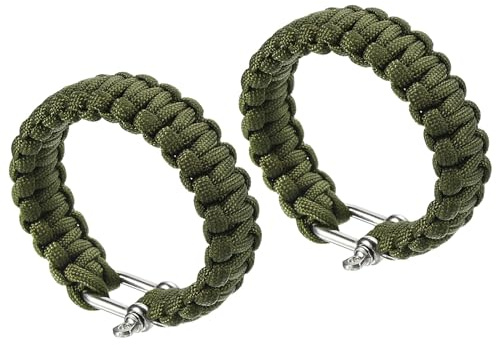 PATIKIL Survival Paracord Bracelets, 2 Pack Braided Bracelet with U-shaped Stainless Steel Buckle Party Favors Camping Gifts Outdoor Wraps for Men, Army Green
