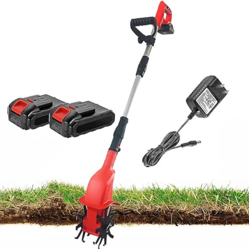 SONLED Cordless Garden Power Rotavator, Electric Tiller Cultivator with 2 x 2000mah Rechargeable Battery and Charger, Working Width 10CM & 25CM Tilling Depth, for Garden Lawn, Soil Loosening