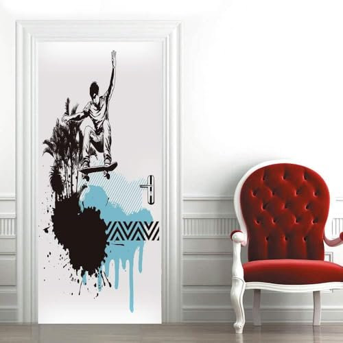 3D Türtapete Selbstklebend Türaufkleber - Tür Poster Skateboard-Graffiti 95 X 210 Cm Pvc Wasserfest Wandtattoo Für Schlafzimmer Wohnzimmer Tür Dekoration Tapete- Fotos Von Kinderzimmertüren 0