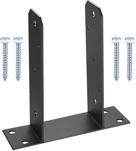 U-Post Support, Fence Post Supports, Wood Fence Pergola Post Base Brackets, Heavy Duty Square U-Shaped Post Support for Screwing On, Base Plate Fence Posts Anchors, 3.97 Inch