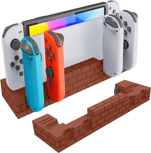 AriKroii Caricatore per Switch/Switch OLED，Ricarica Controller per Swtich accessori，Ricarica 4 Controller Contemporaneamente,Switch OLED con 8 slot di giochi e Indicatore LED(Rosso mattone)