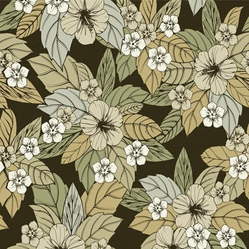 LZH-LP Papier Peint Autocollant, 44x600CM Feuilles Fleurs Couleurs Foncées Papier Contact Décoller Coller Vinyle Film Décoratif Amovible pour Armoires Murales