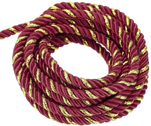 sourcing map Cordoncino intrecciato, 15 m, 5 mm, 3 strati, filo intrecciato lucido, per artigianato, sacchetti regalo, tende, decorazioni natalizie, bordeaux e oro, 15 m