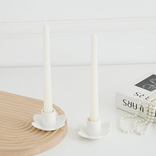 VIRFONOR Ceramic Taper Candle Holders,Vintage Candlestick Holder Centerpieces for Home Wedding Decoration, Housewarming Gifts,Pack of 2 (Flower Shape B Style)