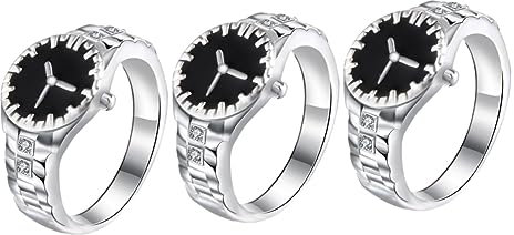 SAFIGLE 3st Uhrform Fingerring Herrenring Silberne Ringuhr Fingerringuhr Für Damen Herrenuhr Fingerringuhr Für Herren Paare Klingeln Für Sie Und Ihn Uhren Für Für Paar Silver