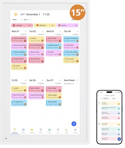 Digital Calendar 15.6-inch Smart Chore Chart, Home Electronic Wall/Tabletop Calendar with Interactive Display/Touch Screen for Family Schedule Planning, Seamless Data Syncs and APP Access