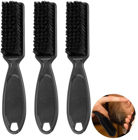 3 PCS Fade Brush, Barber Beard Hair Cleaning Brush, Nylon Styling | Vintage oil head duster, clipper, for women men, for fading moustache and skin care, black, lightweight, practical, portable